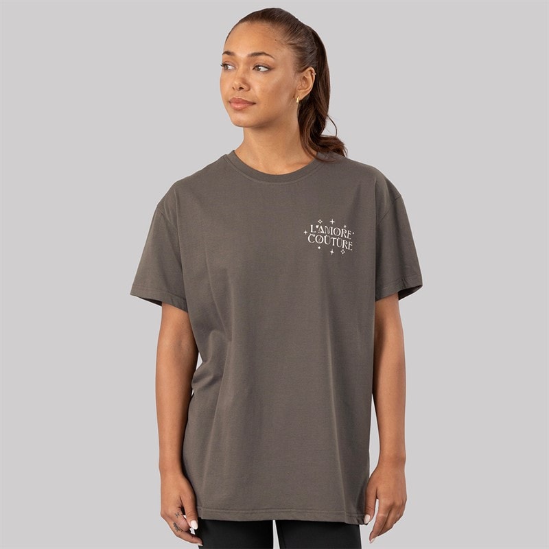 L'amore Couture Womens Juniper Oversized T-Shirt Charcoal - Image 2