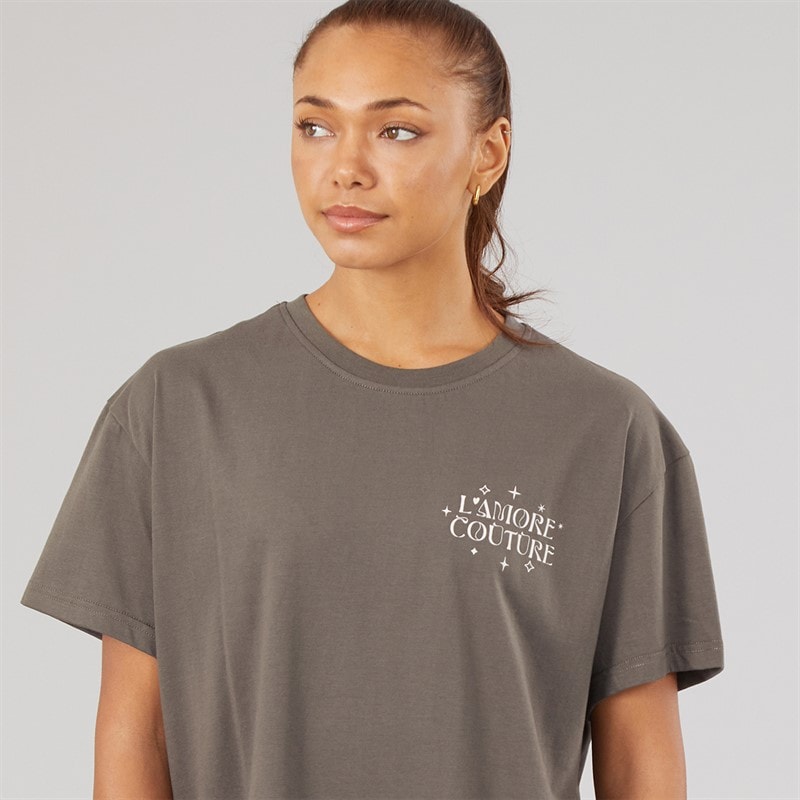 L'amore Couture Womens Juniper Oversized T-Shirt Charcoal - Image 3