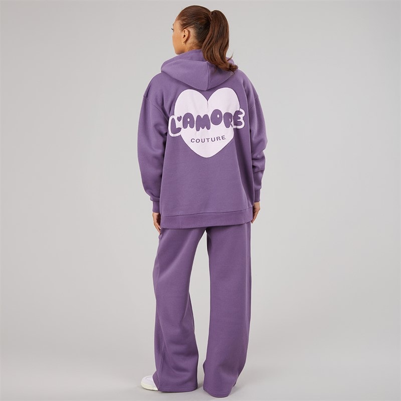 L'amore Couture Womens Brinas Hoodie And Wide Leg Joggers Tracksuit Grape - Image 2