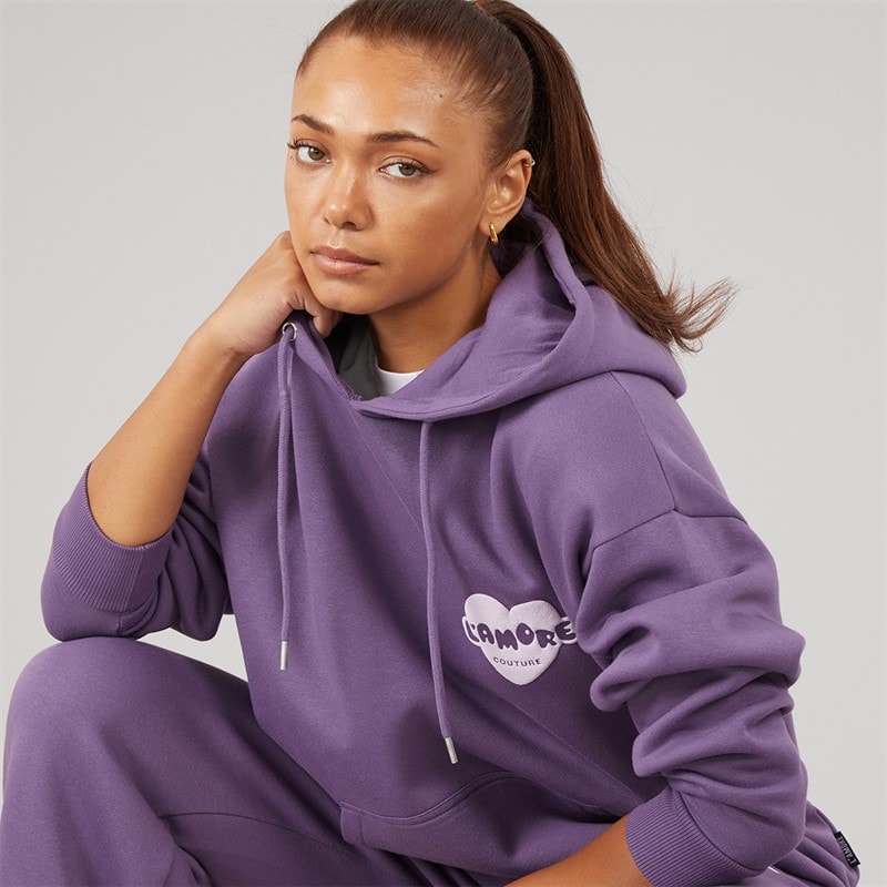 L'amore Couture Womens Brinas Hoodie And Wide Leg Joggers Tracksuit Grape - Image 3