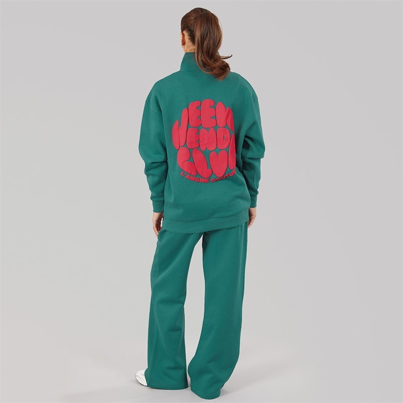 L'amore Couture Womens Lumi Quarter Zip Sweatshirt And Wide Leg Joggers Tracksuit Dark Green - Image 2