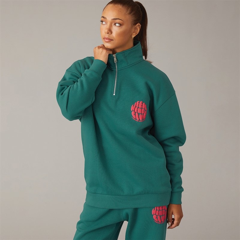 L'amore Couture Womens Lumi Quarter Zip Sweatshirt And Wide Leg Joggers Tracksuit Dark Green - Image 3