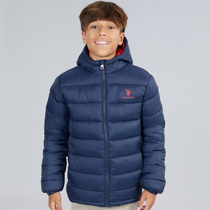 U.S. POLO ASSN. Boys Hooded Quilted Jacket Dark Sapphire Navy - Image 3