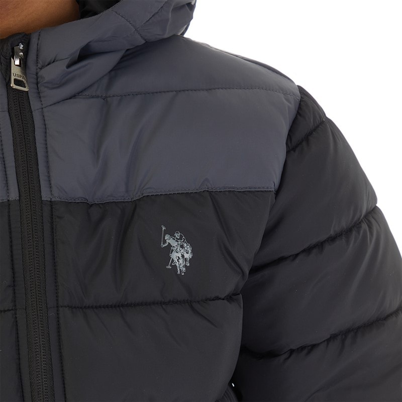 U.S. POLO ASSN. Boys Colour Block Yoke Puffer Jacket Black - Image 3