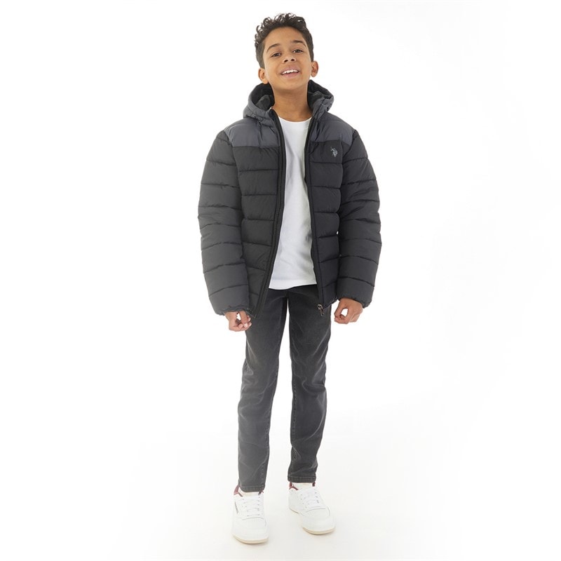 U.S. POLO ASSN. Boys Colour Block Yoke Puffer Jacket Black - Image 4