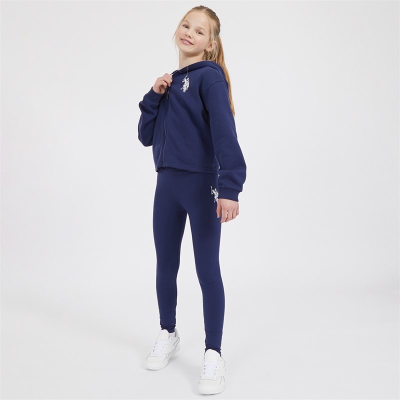 U.S. POLO ASSN. Girls Zip Through Hoodie And Leggings Tracksuit Medieval Blue - Image 3