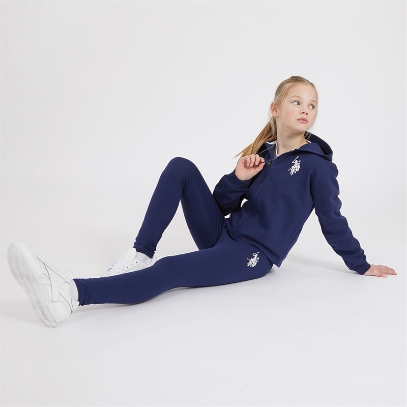 U.S. POLO ASSN. Girls Zip Through Hoodie And Leggings Tracksuit Medieval Blue - Image 4