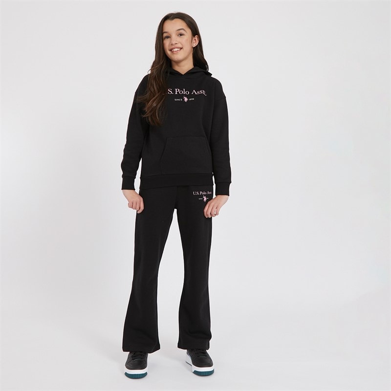 U.S. POLO ASSN. Girls Loose Fit Hoodie And Wide Leg Joggers Tracksuit Set Black - Image 1