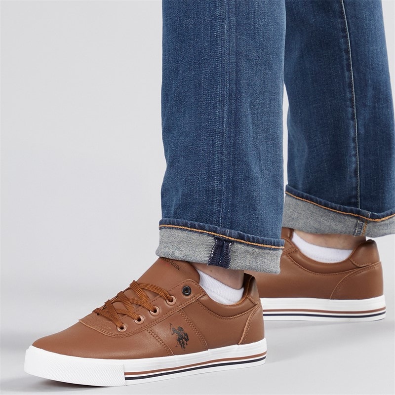 U.S. POLO ASSN. Mens Bobby PU Trainers Tan/Navy PU