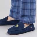 U.S. POLO ASSN. Mens Miky Moccasin Slippers Navy/Gold