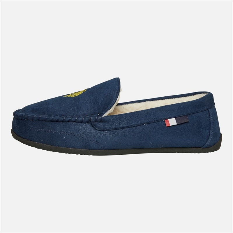 U.S. POLO ASSN. Mens Miky Moccasin Slippers Navy/Gold - Image 2