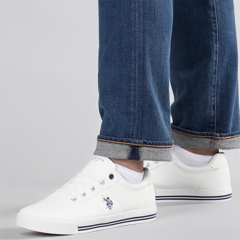 U.S. POLO ASSN. Mens Bobby PU Trainers White/Navy PU - Image 1