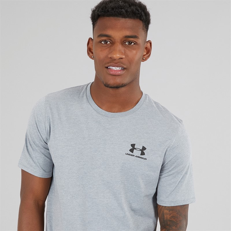 Under Armour Mens UA Sportstyle Left Chest Short Sleeve T-Shirt Steel Light Heather / Black - Image 3