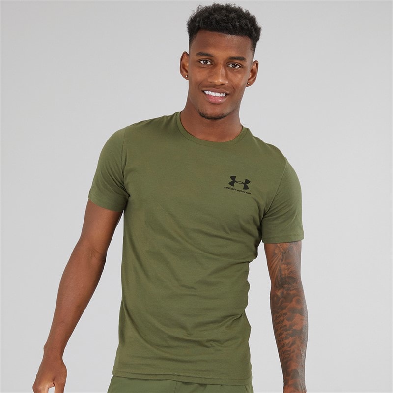 Under Armour Mens UA Sportstyle Left Chest Short Sleeve T-Shirt Marine OD Green/Black - Image 1
