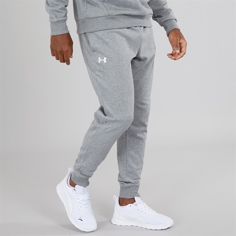 Under Armour Mens UA Rival Fleece Joggers Castlerock Light Heather/White - Image 1