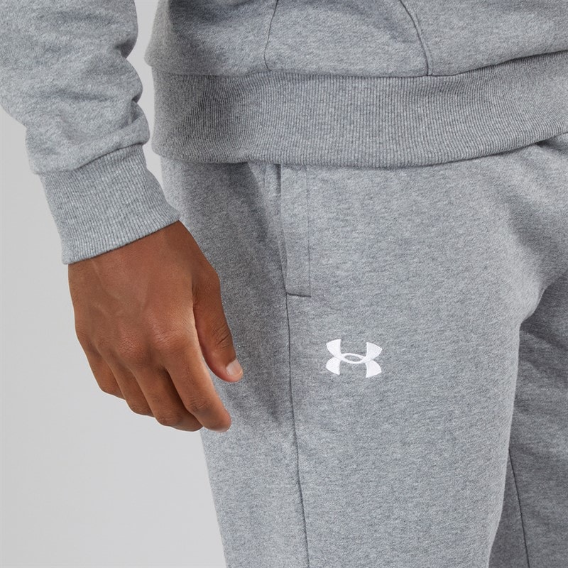 Under Armour Mens UA Rival Fleece Joggers Castlerock Light Heather/White - Image 3