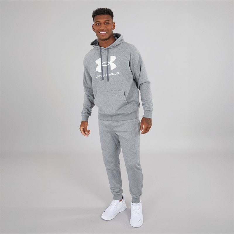 Under Armour Mens UA Rival Fleece Joggers Castlerock Light Heather/White - Image 4