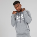 Under Armour Mens UA Rival Fleece Logo Hoodie Castlerock Light Hearther/White
