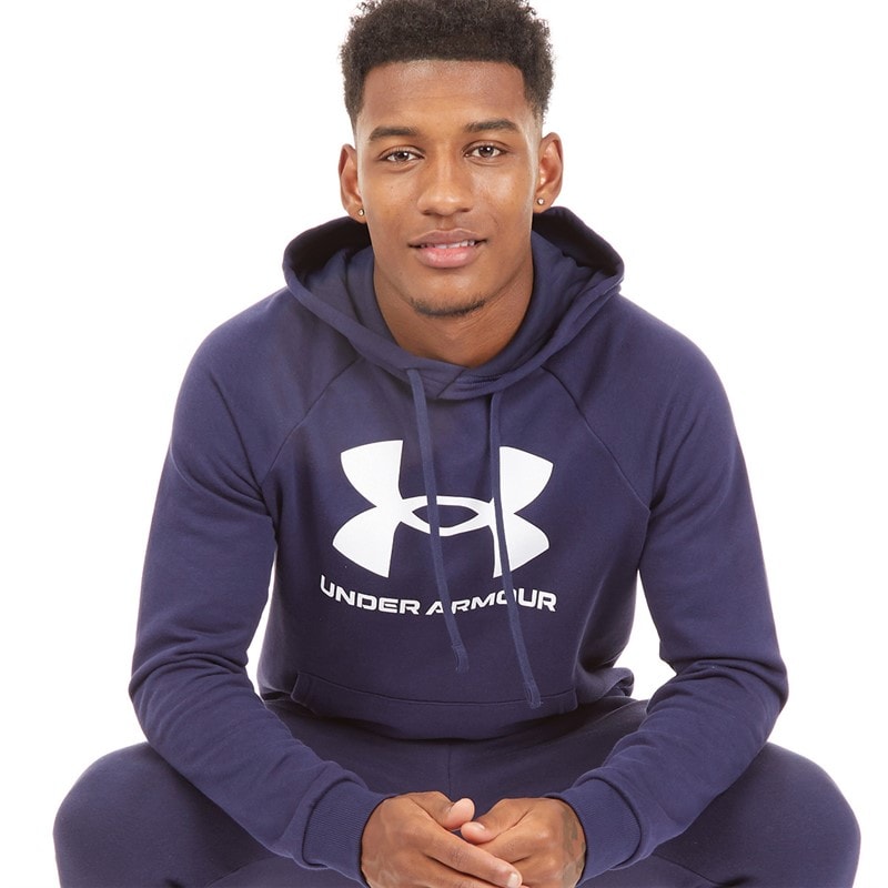 Under Armour Mens UA Rival Fleece Logo Hoodie Midnight Navy/White - Image 1