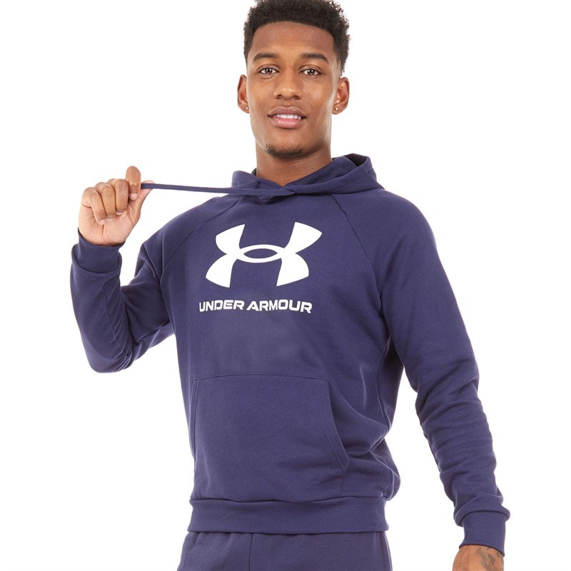 Under Armour Mens UA Rival Fleece Logo Hoodie Midnight Navy/White - Image 3