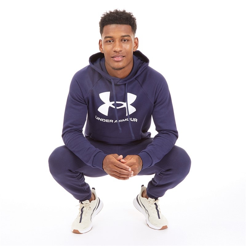 Under Armour Mens UA Rival Fleece Logo Hoodie Midnight Navy/White - Image 4