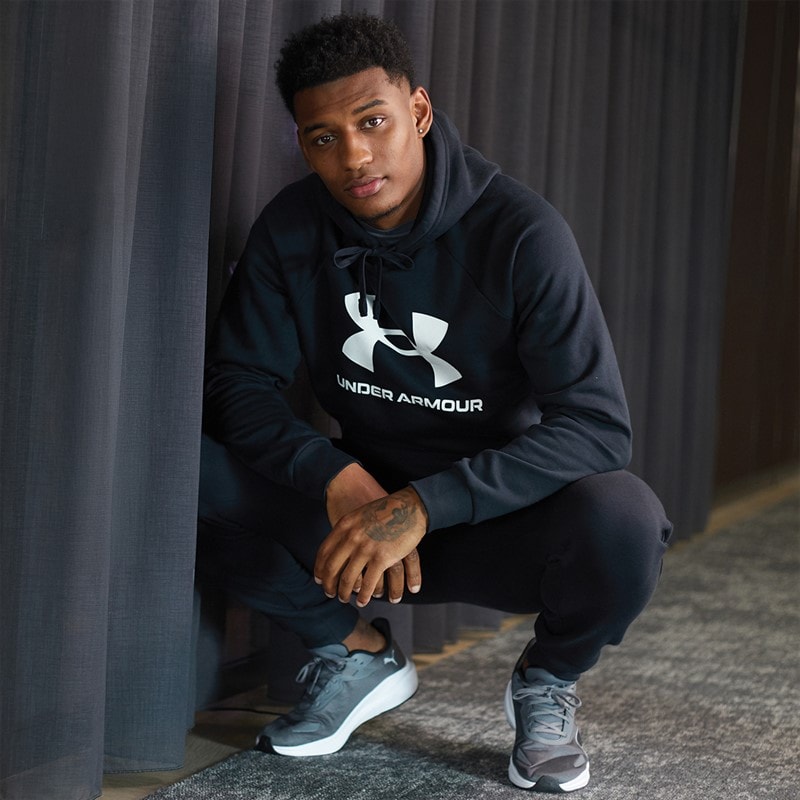 Under Armour Mens UA Rival Fleece Logo Hoodie Black/White - Image 4