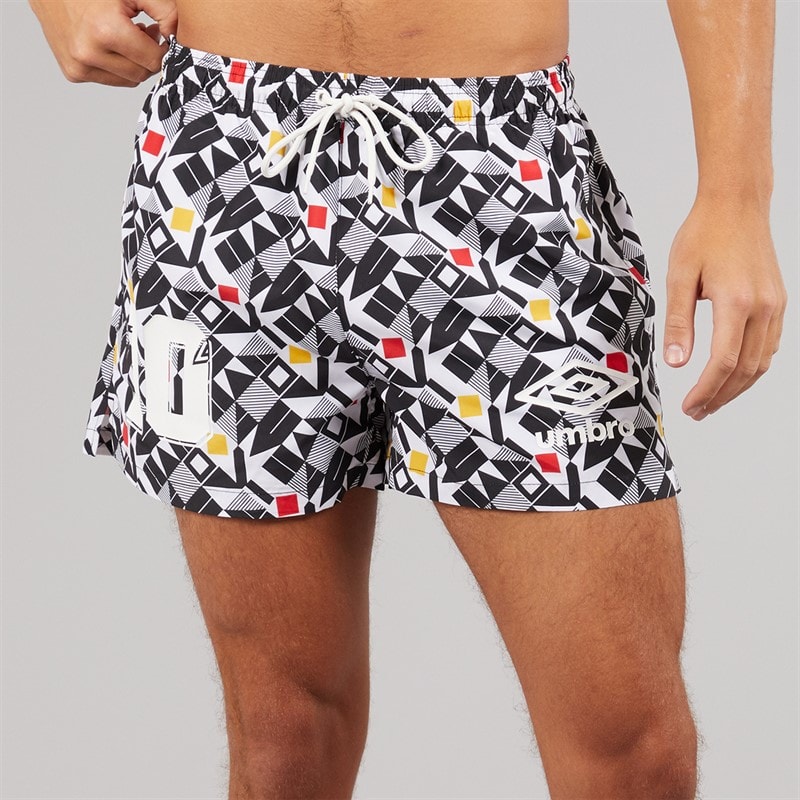 Umbro Mens Racer Swim Shorts White/Black/Gold/Red