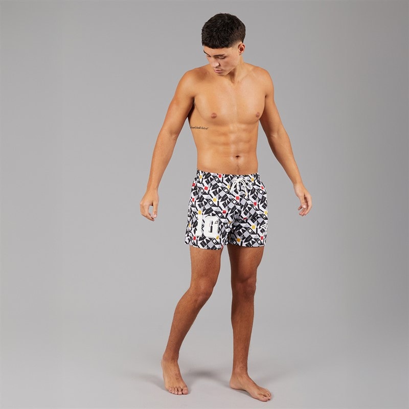 Umbro Mens Racer Swim Shorts White/Black/Gold/Red - Image 4