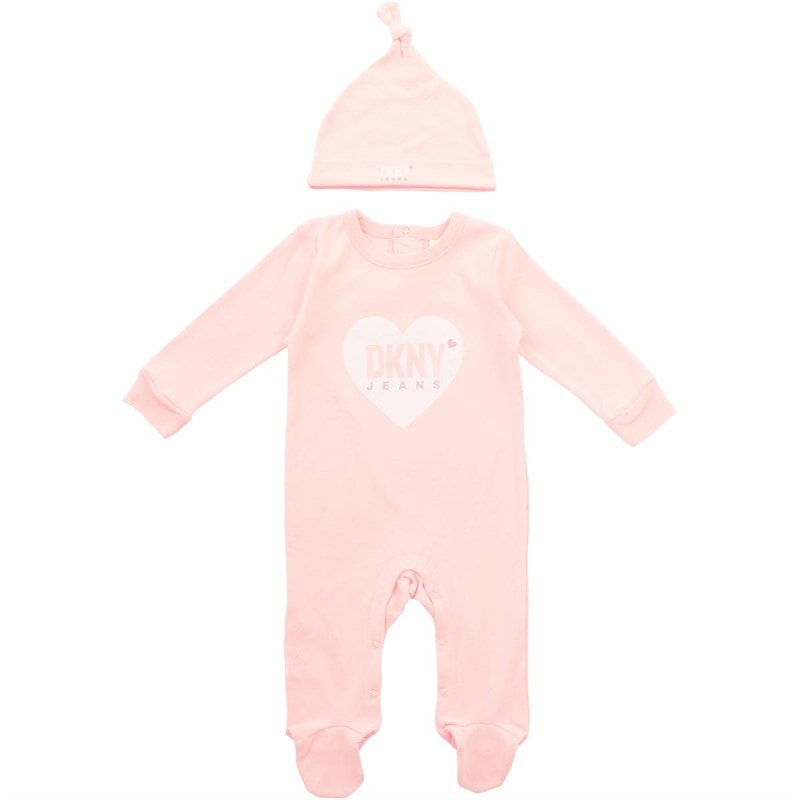 DKNY Jeans Baby Girls Outfit With Knotted Hat Set Pink Baby Pink