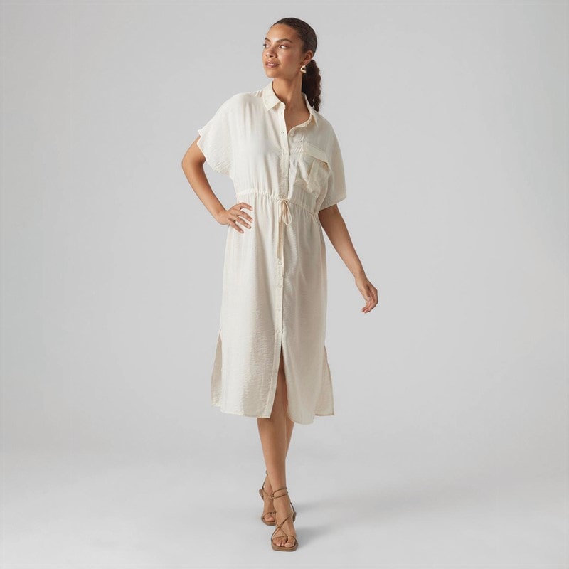 Vero Moda Womens Iris Short Sleeve Shirt Dress Pearled Ivory - Image 1