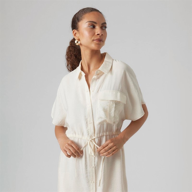 Vero Moda Womens Iris Short Sleeve Shirt Dress Pearled Ivory - Image 3