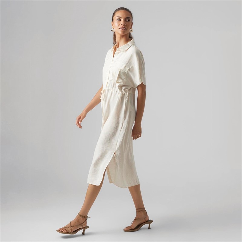 Vero Moda Womens Iris Short Sleeve Shirt Dress Pearled Ivory - Image 4