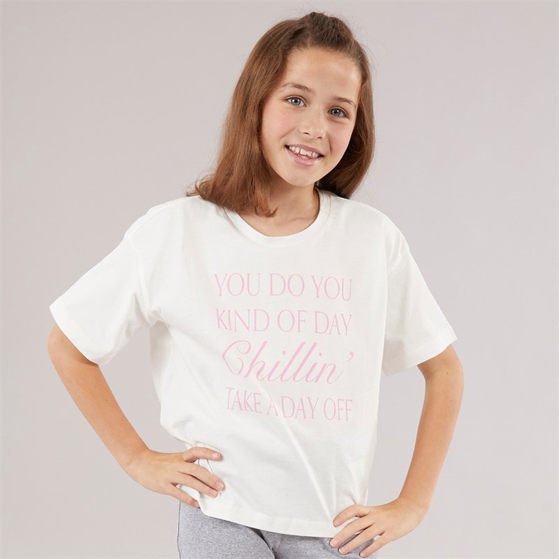 Vero Moda Girls Katrine Cropped T-Shirt Snow White Chillin C-12 Snow White Chillin
