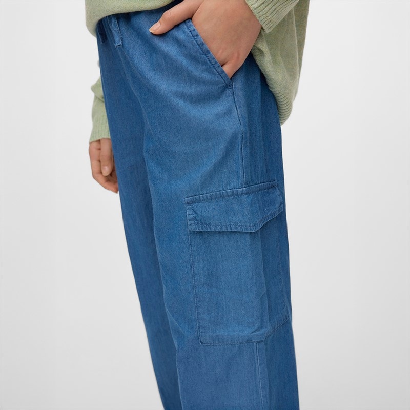 Vero Moda Girls Demi Cargo Trousers Medium Blue Denim - Image 3