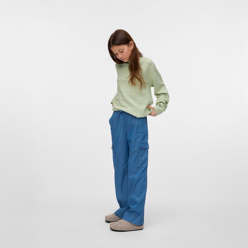 Vero Moda Girls Demi Cargo Trousers Medium Blue Denim - Image 4