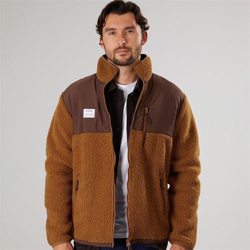 Resteröds Mens Panel Zip Fleece Brown - Image 1
