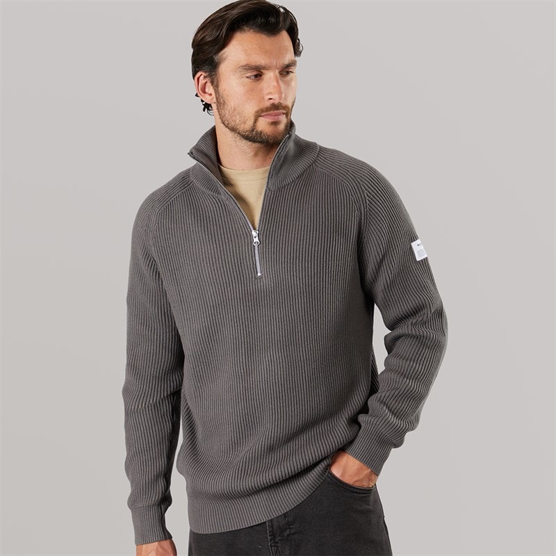 Resteröds Mens Knitted Half Zip Pullover Grey