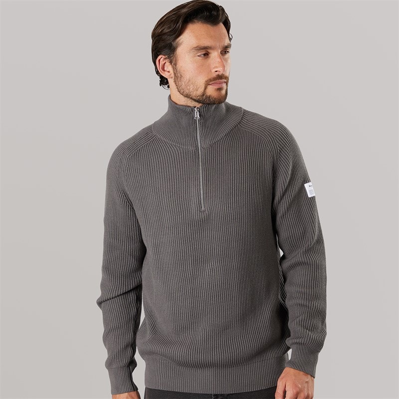 Resteröds Mens Knitted Half Zip Pullover Grey - Image 3
