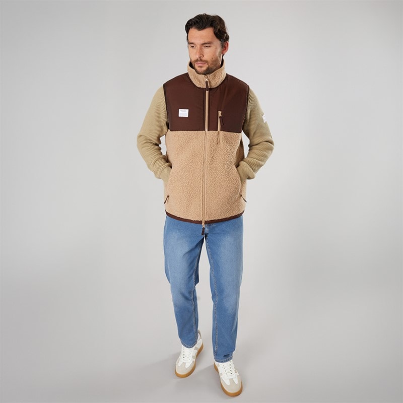 Resteröds Mens Panel Zip Fleece Vest Sand - Image 3