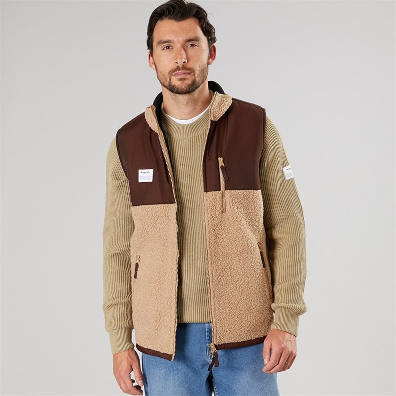 Resteröds Mens Panel Zip Fleece Vest Sand - Image 4