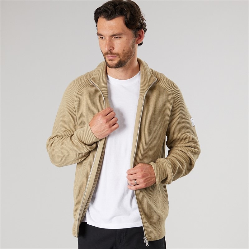 Resteröds Mens Knitted Zip Cardigan Sand