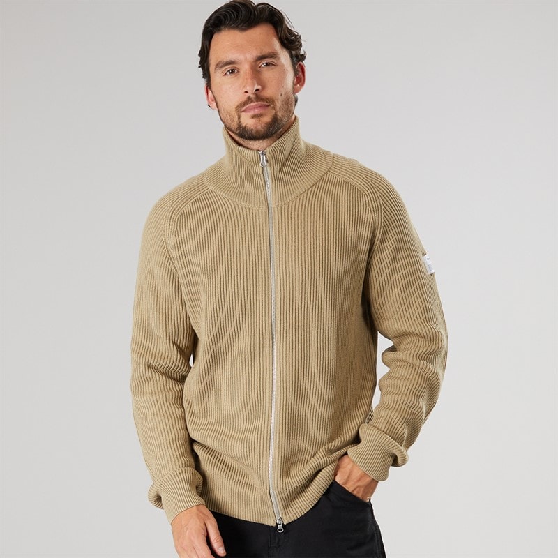 Resteröds Mens Knitted Zip Cardigan Sand - Image 3