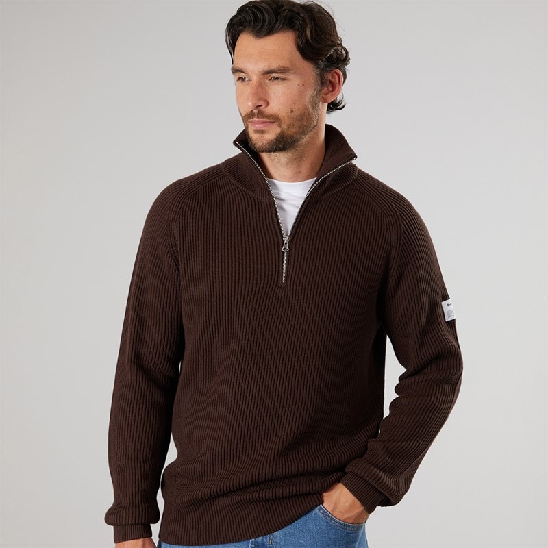 Resteröds Mens Knitted Half Zip Pullover Brown