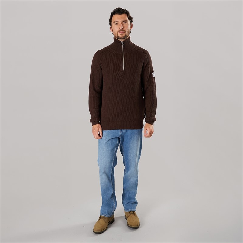 Resteröds Mens Knitted Half Zip Pullover Brown - Image 3