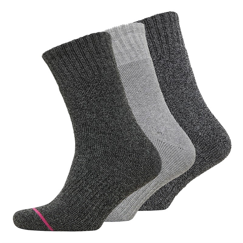 WEATHERPROOF Womens Three Pack Thermal Crew Socks Purple Heather/Medium Grey/Black Light Pastel Purple