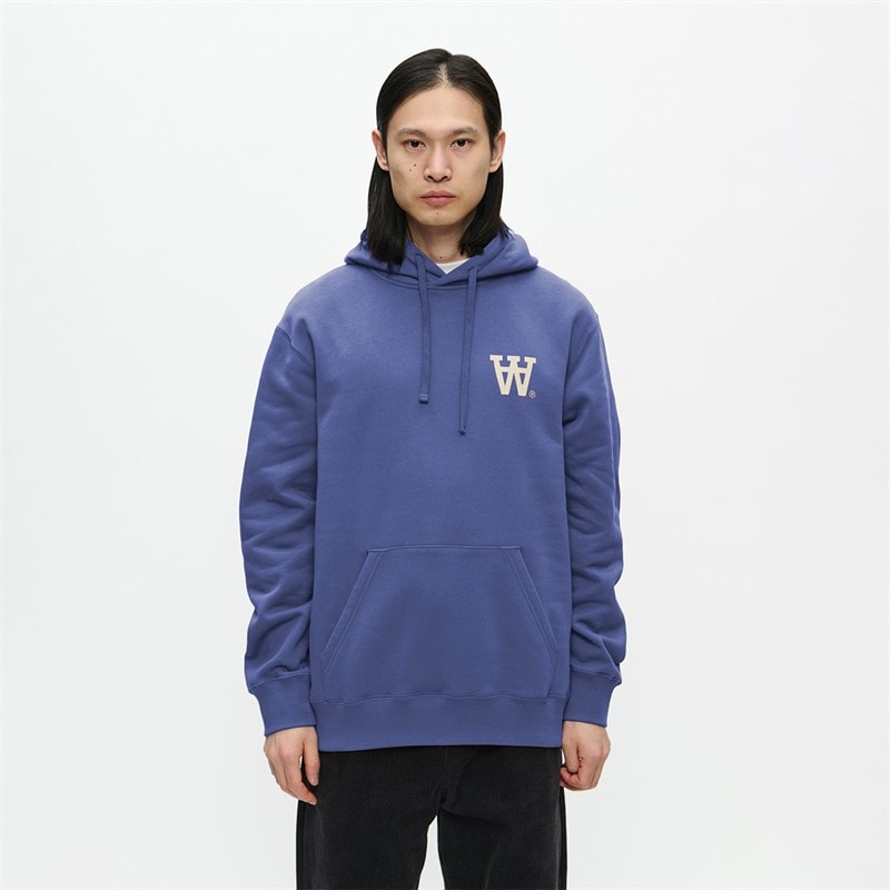 Wood Wood Mens Cass Chest Print Hoodie Skipper Blue