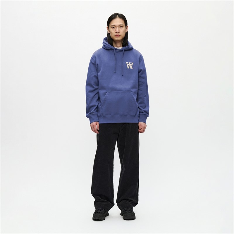 Wood Wood Mens Cass Chest Print Hoodie Skipper Blue - Image 2