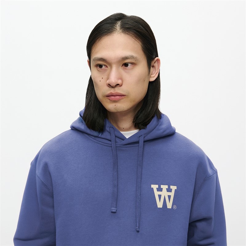 Wood Wood Mens Cass Chest Print Hoodie Skipper Blue - Image 4