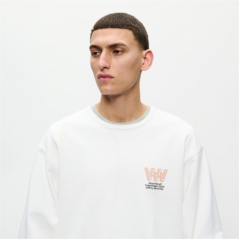 Wood Wood Mens Ryan Sweatshirt Bright White - Image 4