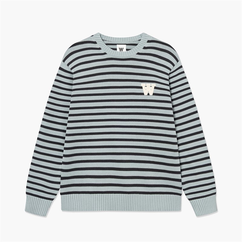 Wood Wood Mens Tay Crew Neck Jumper Slate Stripe - Image 3